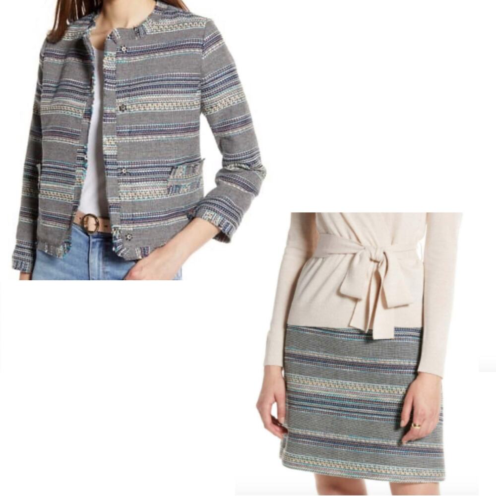 Halogen Navy Tweed Suit Jacket & Skirt Set Sz Small (6) Corp Career Business